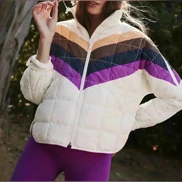 Free People Movement X Hatch Printed Puffer Jacket - Ivory Combo - M - NWT